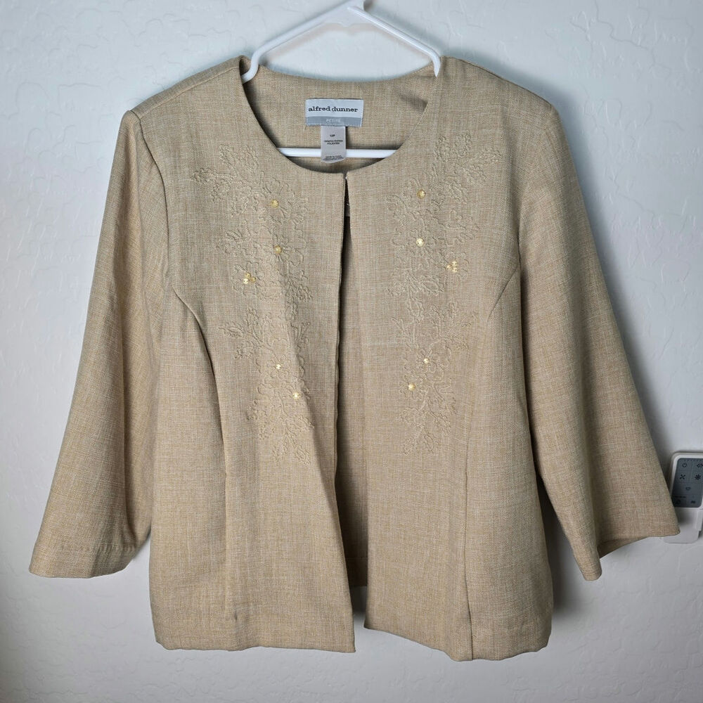 Alfred‎ Dunner La Dolce Vita Embroidered Blazer 12P Almond